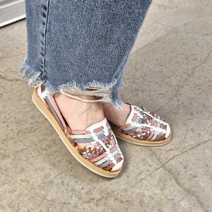 Pastel Woven Leather Huarache Flats - Multi Pastel Colors